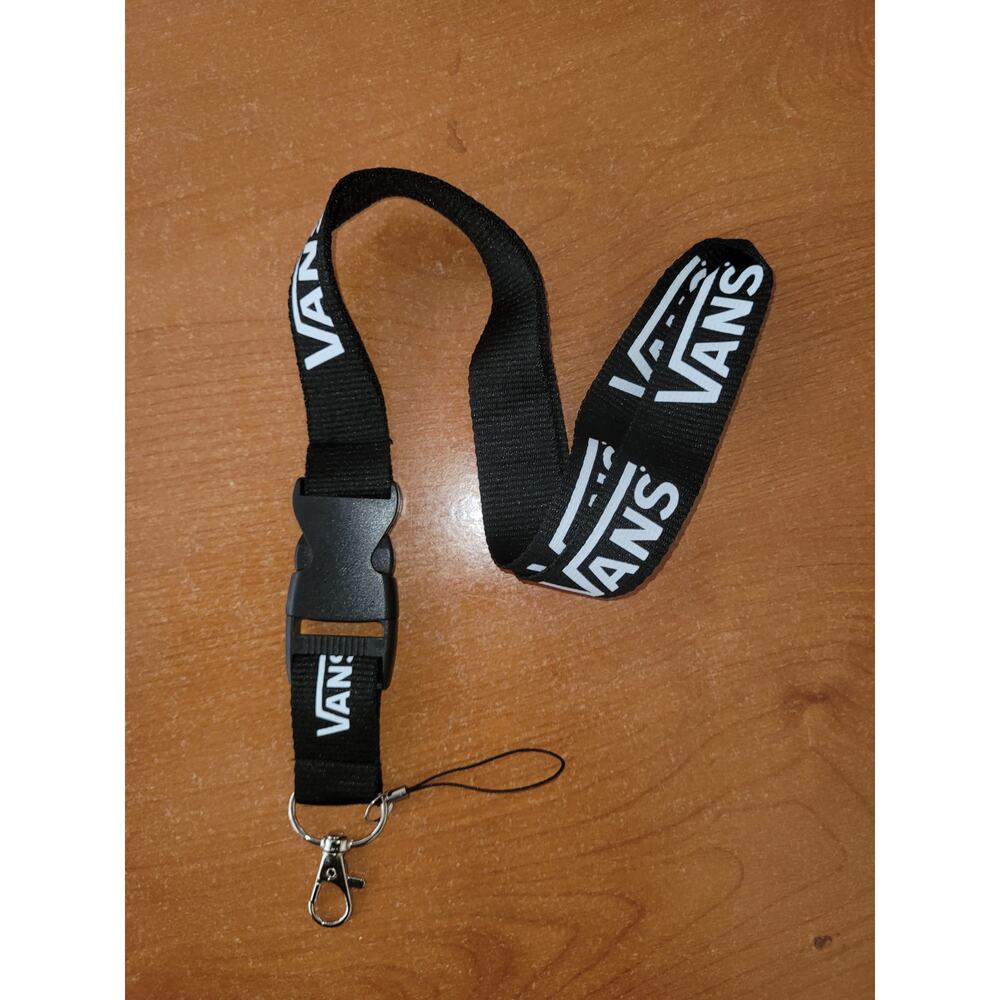 Vans Logo Black Lanyard Metal Clip Skate Brand NWT